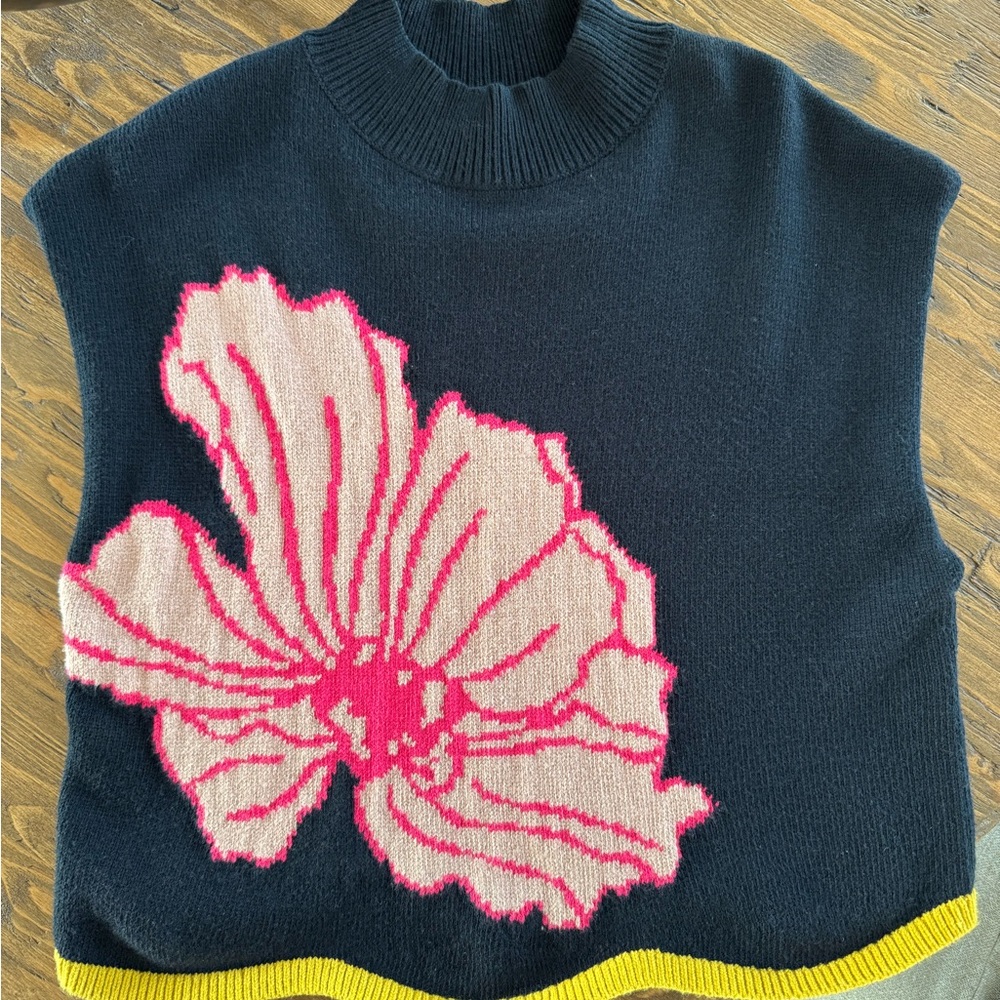 Maeve Black and Pink Cowl Neck Sweater with Floral Design